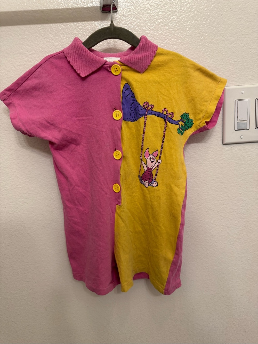 Vintage Winnie the Pooh piglet Pink & Yellow romper